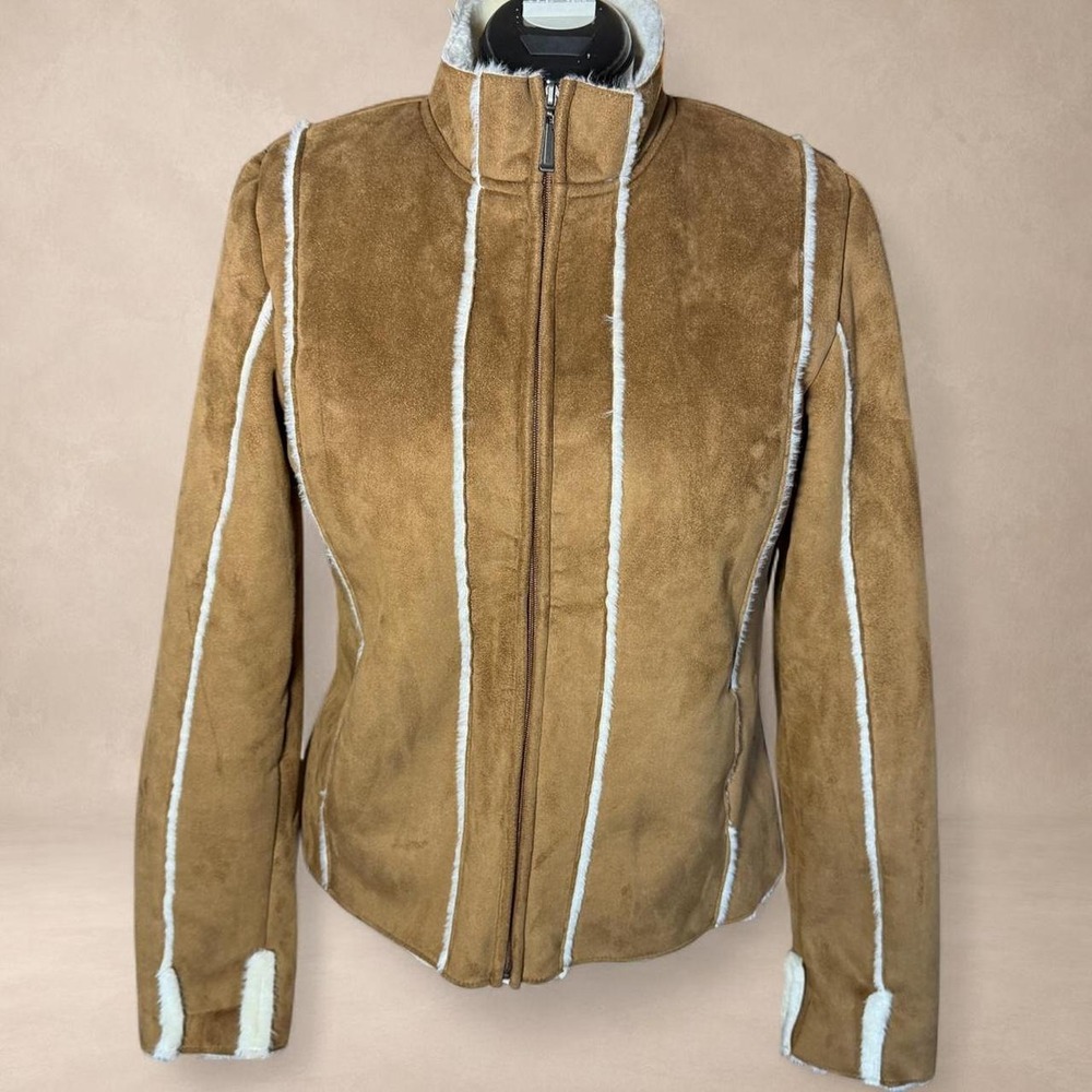 Brown Faux Suede Shearling Trim Jacket (r)elativity Women's M
